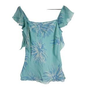 Y2K Kenneth Cole 100% Silk Blue Flutter Fairycore Blouse Floral - 8